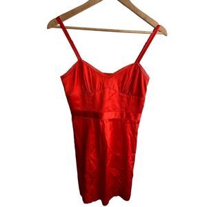 A|X Armani Exchange Red Orange Satin Silk V-neck Strappy Mini Short Casual Dress